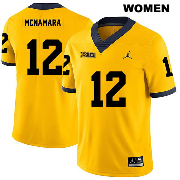 Women's NCAA Michigan Wolverines Cade McNamara #12 Yellow Jordan Brand Authentic Stitched Legend Football College Jersey DB25R43LI